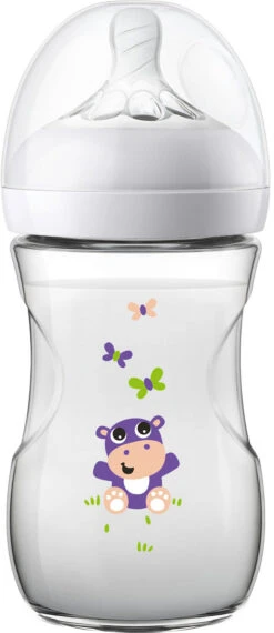 PHILIPS AVENT Weithalsflasche Naturnah 2.0 SCF070/22, PP, 260 Ml, Silikonsauger, Hippo