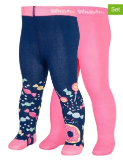 Playshoes 2er-Set: Strumpfhose In Rosa/ Dunkelblau