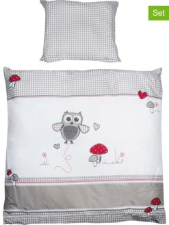 Roba Wiegen-Bettwäsche-Set "Adam & Eule" In Weiß/ Grau