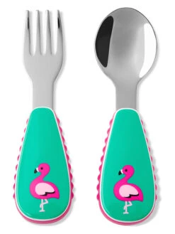 Skip Hop 2tlg. Besteck "Flamingo" In Grün/ Silber
