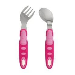 Ergonomisches Besteckset - Messer Und Löffel Gebogen Edelstahl Pink