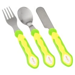 Kinder Besteckset 3-teilig - Messer, Gabel Und Löffel Edelstahl Gelb/grün