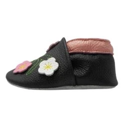 Leder-Krabbelschuhe "3 Blumen" In Schwarz -Babyprodukte yalion leder krabbelschuhe 3 blumen in schwarz 3