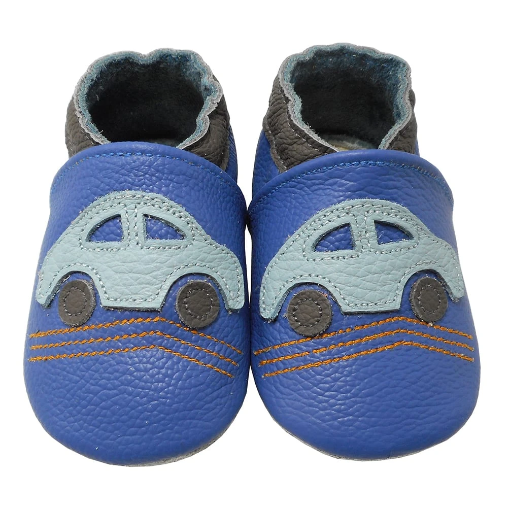 Leder-Krabbelschuhe "Auto" In Blau 3 Leder-Krabbelschuhe "Auto" In Blau