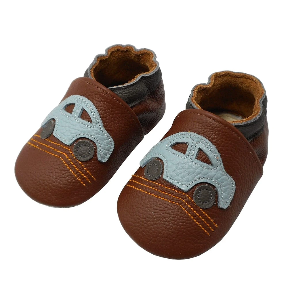 Leder-Krabbelschuhe "Auto" In Braun 4 Leder-Krabbelschuhe "Auto" In Braun – Bild 2