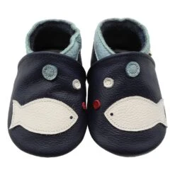 Leder-Krabbelschuhe "Fisch" In Dunkelblau